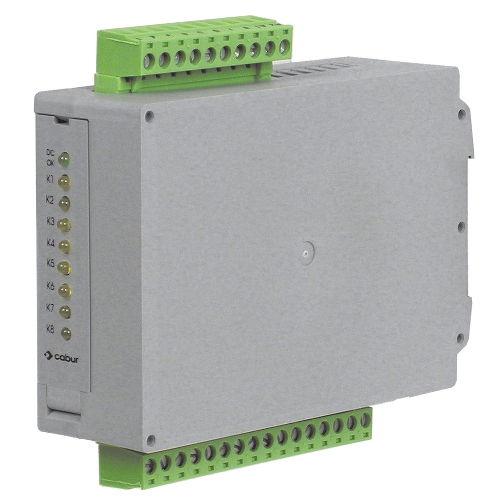 DIN Rail Relay Module With 8 SPST  Pluggable Relays, 24 Vac/dc, 8 Amp, 240Vac, Space Saving Only 35mm Wide