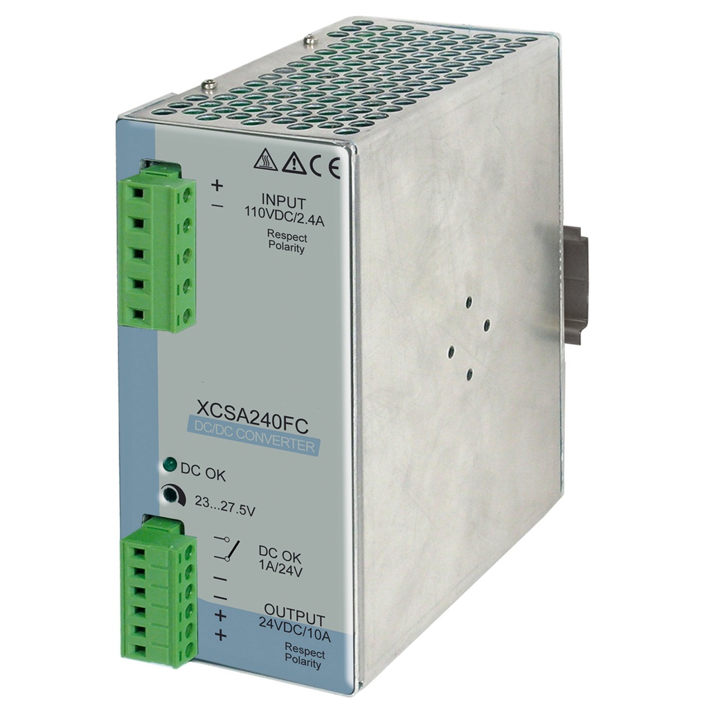 110V DC to 24V DC Converter, 10A, Compact, DIN Rail Mounted