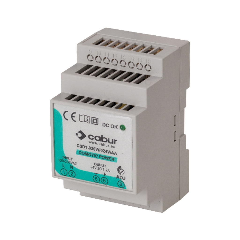 24V DC, 30W DIN Rail Power Supply, Low Profile, Compact, 120V AC Input, 24V DC, 1.2A Output