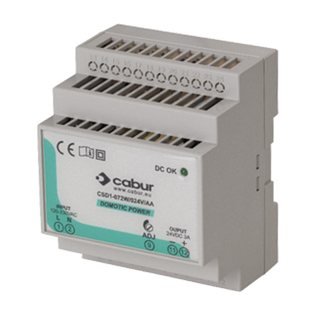 12V DC, 72W DIN Rail Power Supply, Low Profile, Compact, 120Vac Input, 12V DC, 5A Output