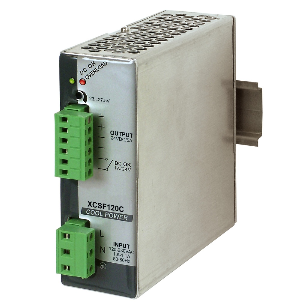 24 Volt DIN Rail Power Supply, 120V AC Input, 5Amps, 120W Output, UL508