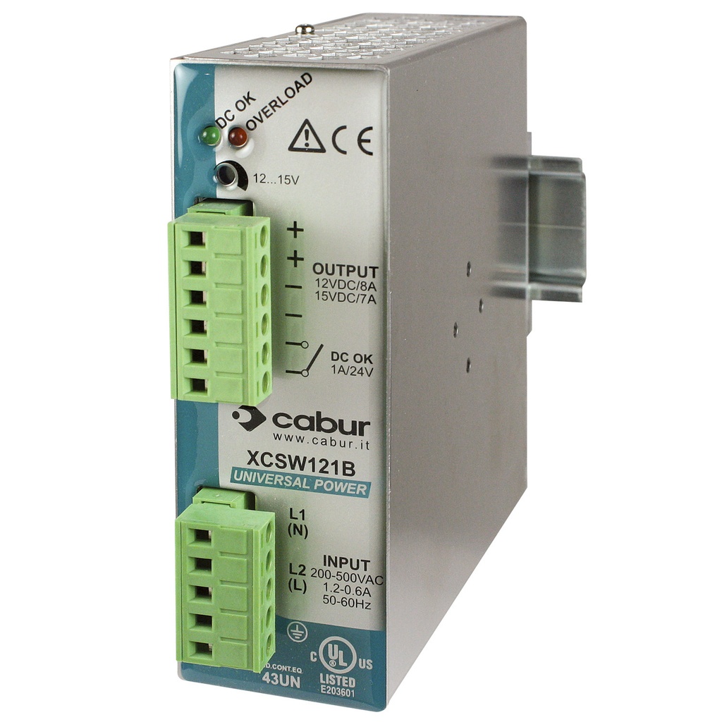 12V DIN Rail Power Supply, Split Phase 240V AC Input, 12V or 15V DC Output, 