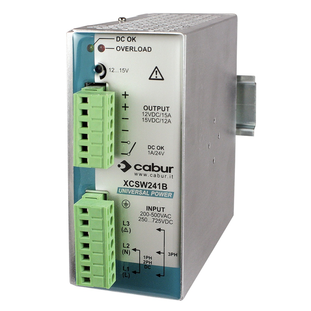 12VDC Din Rail Power Supply, INPUT: 208VAC, 240VAC, or 480VAC, OUTPUT: 12VDC or 15VDC - 15A