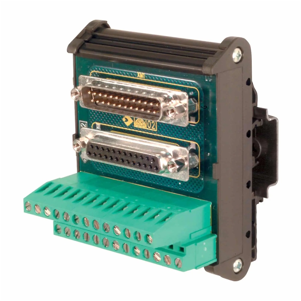 DIN Rail Mounted Interface Module, male and female D-Sub connectors, 15-pin