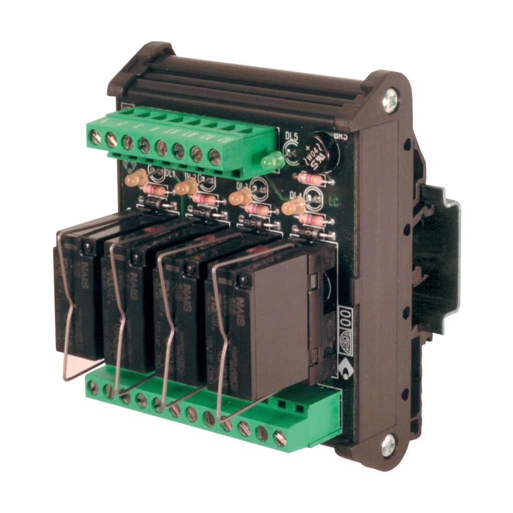 4 Channel 24V Relay Module, DIN Rail Mount, 24Vac/dc Input, 250Vac Output, 16A, 