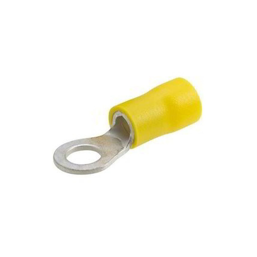 Insulated Ring Terminal, 12-10 AWG, Yellow Insulator, UL, 8mm Stud Size