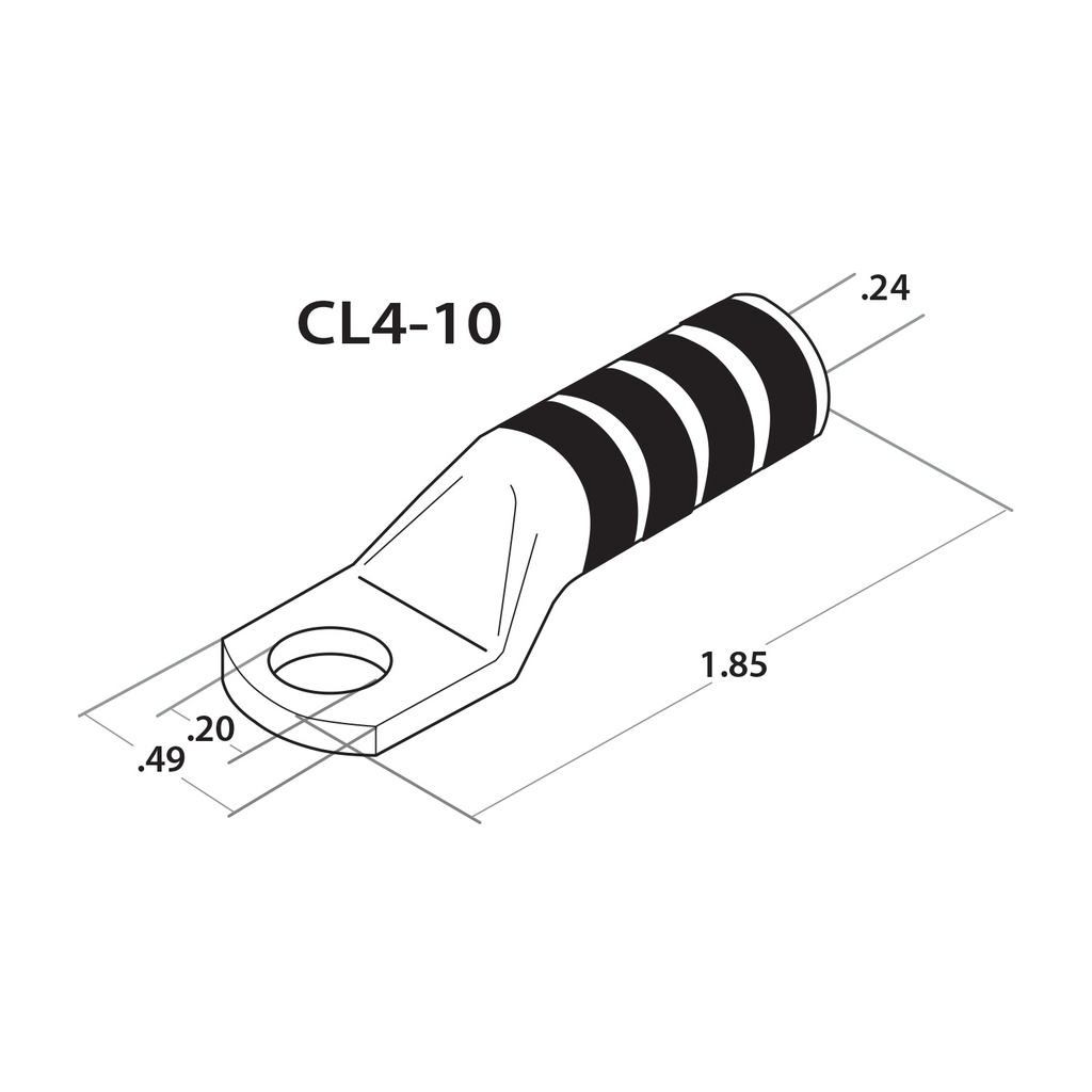 #4 AWG, #10 Stud, Long Barrel Compression Lug, Gray, CL4-10.