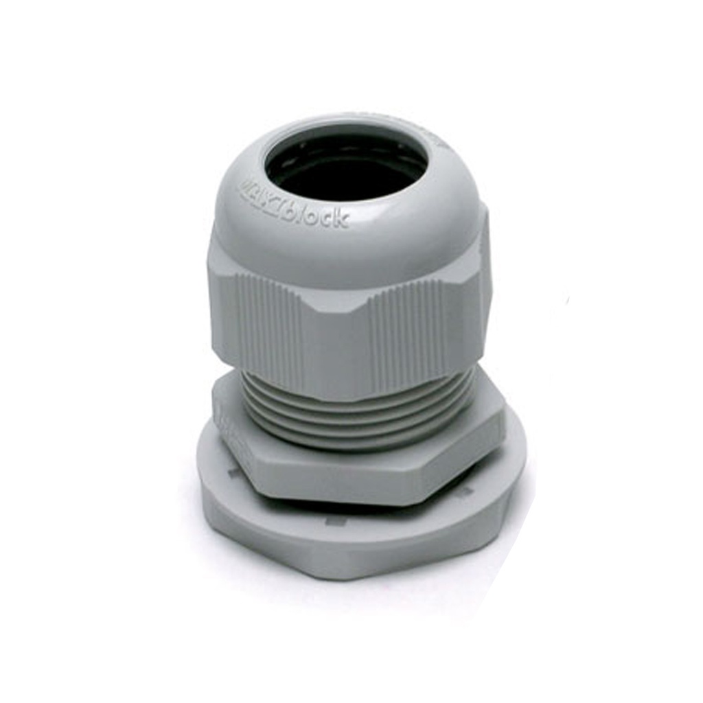 PG42 Threaded Cable Gland, 28-38mm Clamping Range, Light Gray Plastic, Includes PG42 Locknut