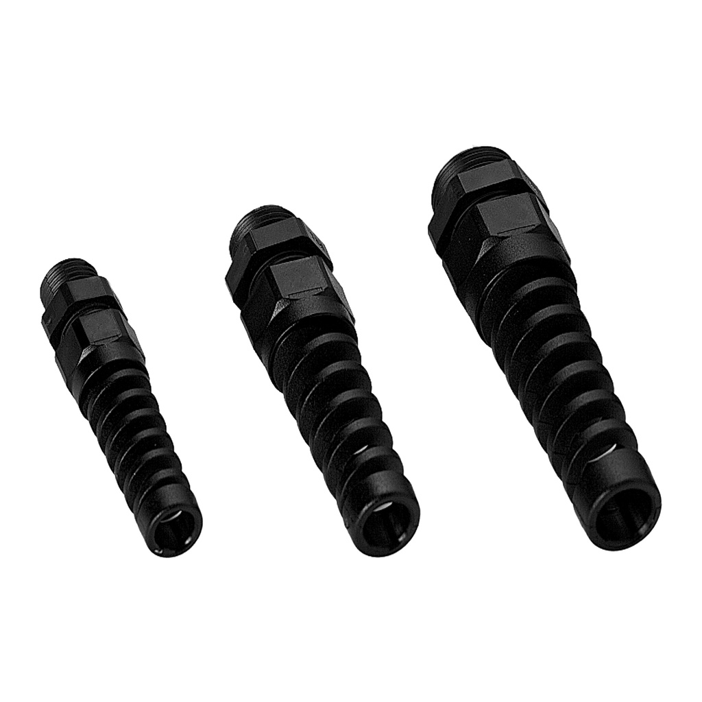 Spiral Cable Gland, Spiral Strain Relief Connector fits PG7 Threaded mounting holes, 3.5-7 mm clamping range, Black