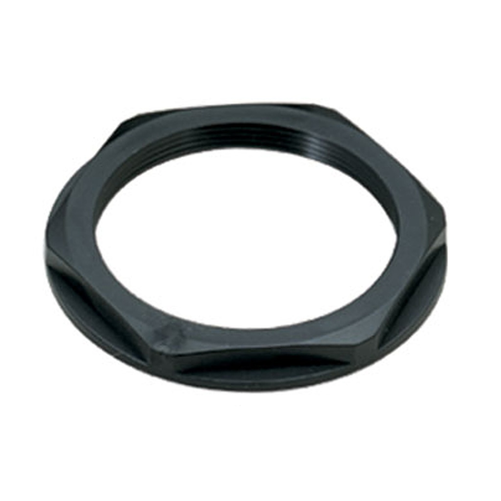 PG7 threaded locknut with collar, black plastic, IP68