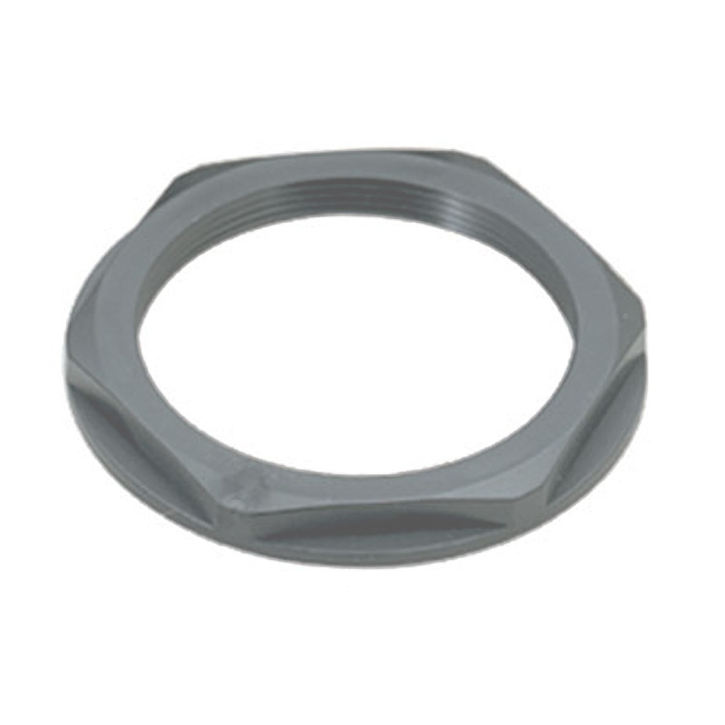 PG7 threaded locknut with collar, dark gray plastic, IP68