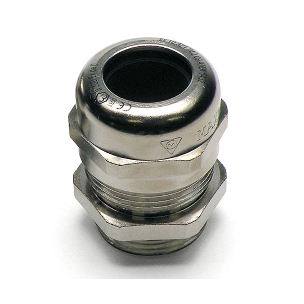 ASI M12 Hazardous Location Cable Gland, 12.2 Mounting Hole, 3-6.5 mm Clamping range, Nickel Plated Brass, ATEX, IP65