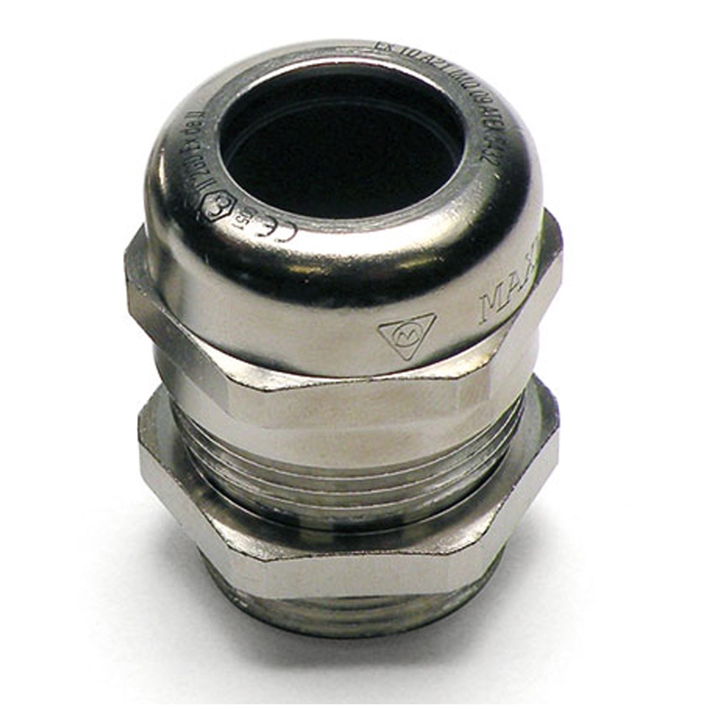 ASI M40 Hazardous Location Cable Gland, 40.5 Mounting Hole, 21-27 mm Clamping range, Nickel Plated Brass, ATEX, IP65