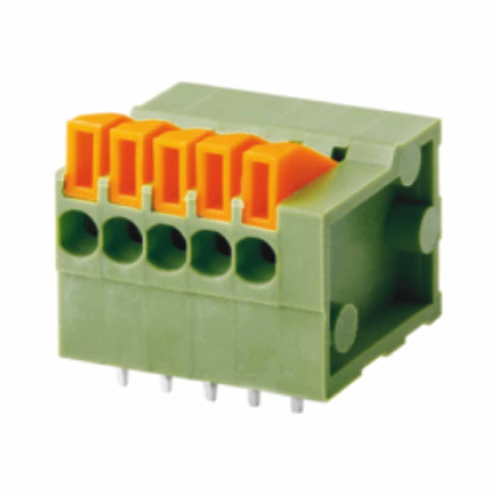 2.54 mm Pitch Fixed Printed Circuit Board (PCB) Terminal Block, Spring Clamp, Front Horizontal Wire Entry, 26-18AWG, 10 Position