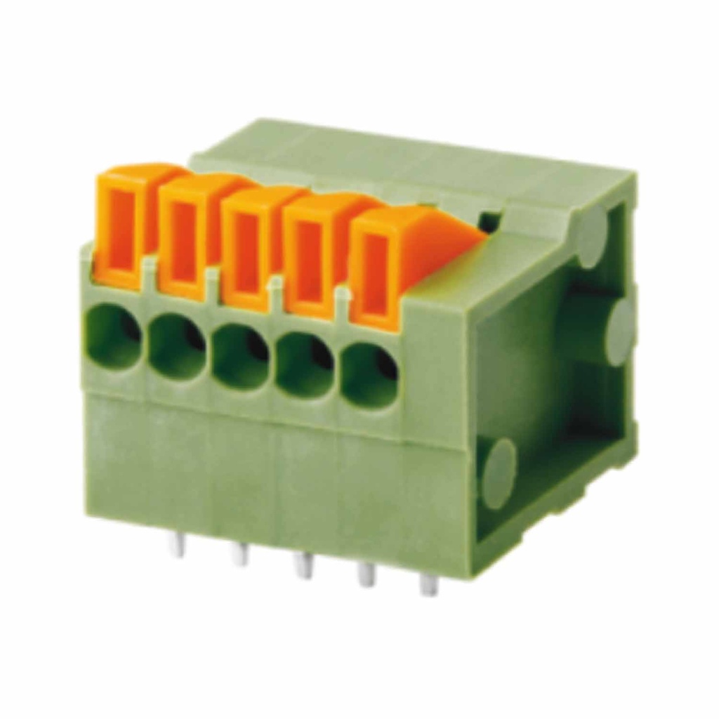 2.54 mm Pitch Fixed Printed Circuit Board (PCB) Terminal Block, Spring Clamp, Front Horizontal Wire Entry, 26-18AWG, 14 Position