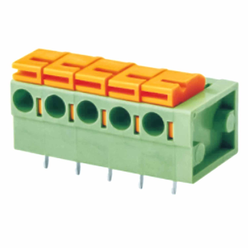 5.08 mm Pitch Fixed Printed Circuit Board (PCB) Terminal Block, Spring Clamp, Front Horizontal Wire Entry, 24-14AWG, 10