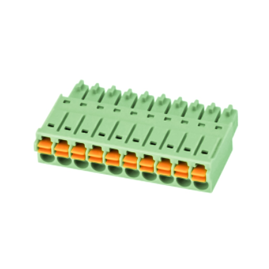 3.5 mm Pitch Printed Circuit Board (PCB) Terminal Block Plug, Spring Clamp, Narrow Profile,  24-16AWG, 10 Position