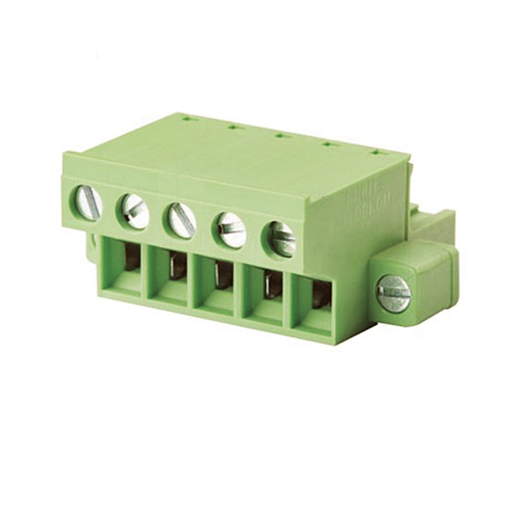 5 mm Pitch Printed Circuit Board (PCB) Terminal Block Plug, Screw Clamp, 10 Position, Front Wire Entry, With Screw Locks