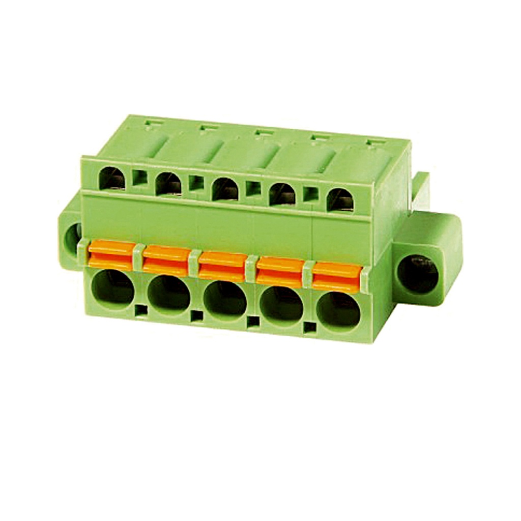 5.08 mm Pitch Printed Circuit Board (PCB) Terminal Block Plug, Spring Clamp, 10 Position, Front Wire Entry, Screw Locks