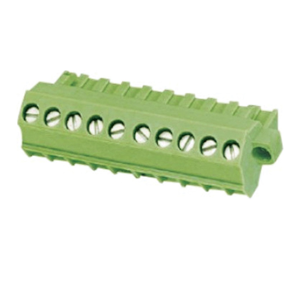 10 Position, 5.08 mm PCB Terminal Block Plug, Screw Clamp, With Screw,  Angled Wire Entry