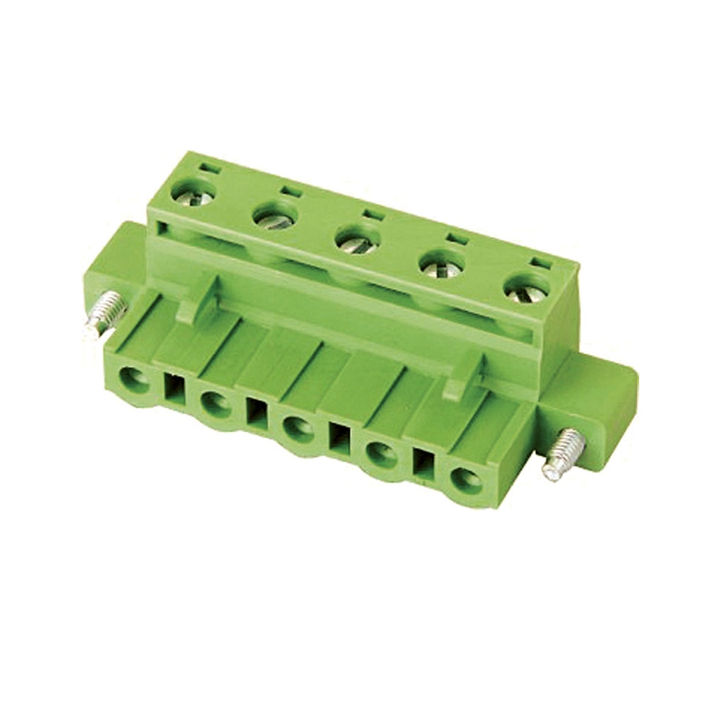 Pluggable terminal block with screw locks, 7.5mm Pitch, horizontal screw clamp wire entry, 10 position, green,