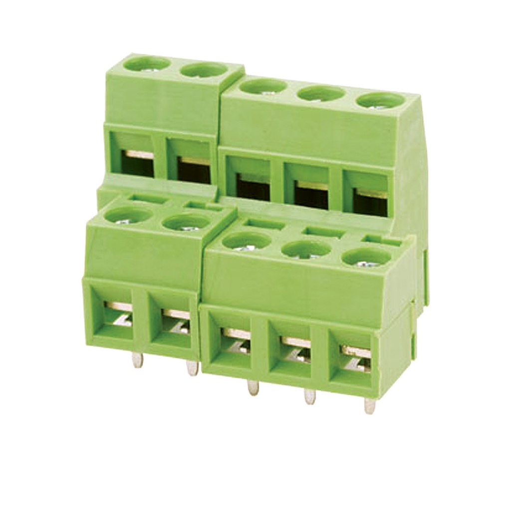 5 mm Pitch Two-Level Fixed Printed Circuit Board (PCB) Terminal Block, Screw Clamp, Offset Right, 2