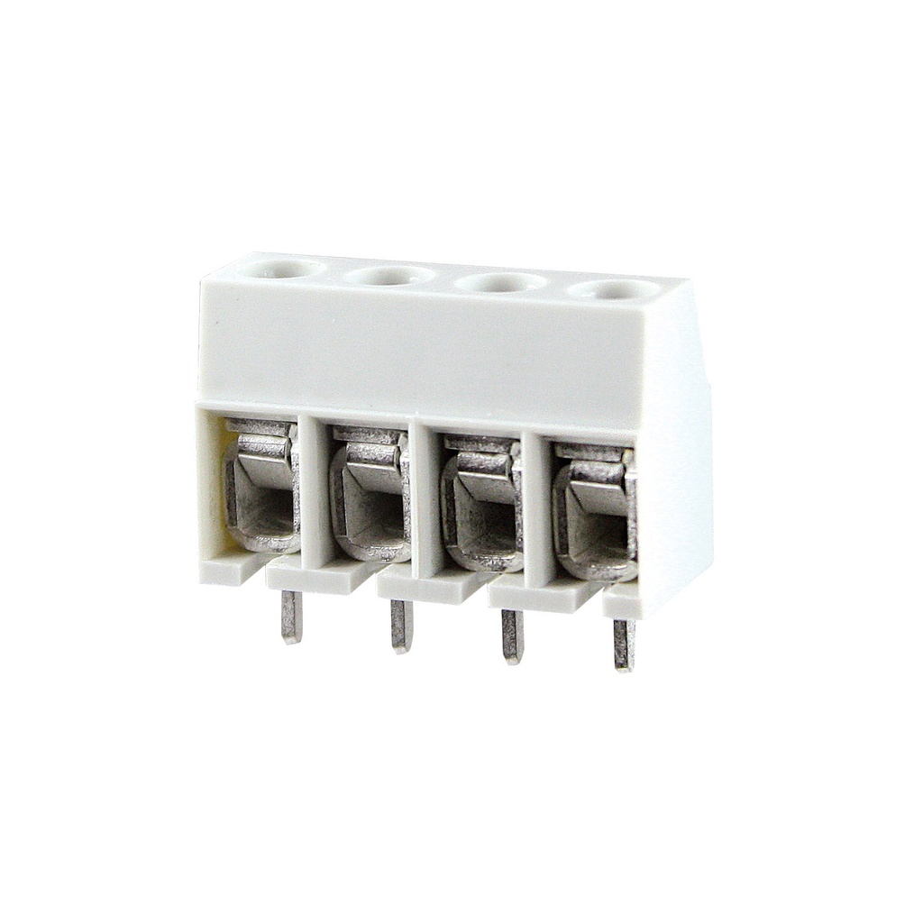 4 Position Low Cost PCB Terminal Block, Gray Housing, 5mm Pin Spacing, UL Rating 30-12 AWG, 18 Amp, 300 Volt