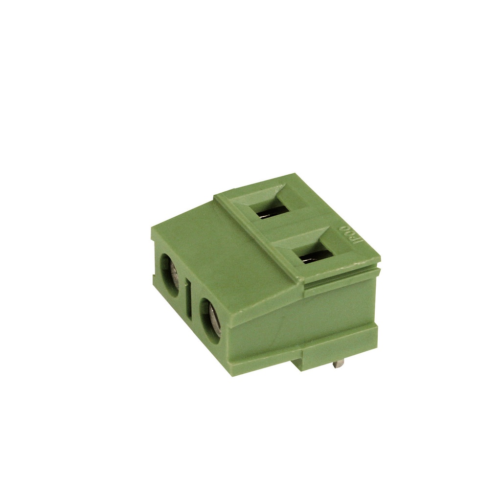 2 Position PCB Terminal Block, 5.08mm Pin Spacing, 90 Degree Wire Entry, Modular Interlocking Green Housing, 30-12AWG