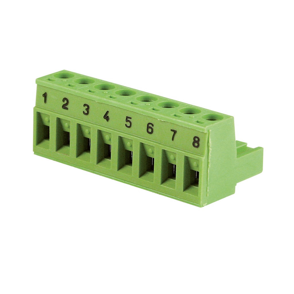 8 Position Pluggable Terminal Block, Screw Connector Terminal Wiring, Pre-Printed 1-8, 5.08mm Spacing, 24-12 AWG