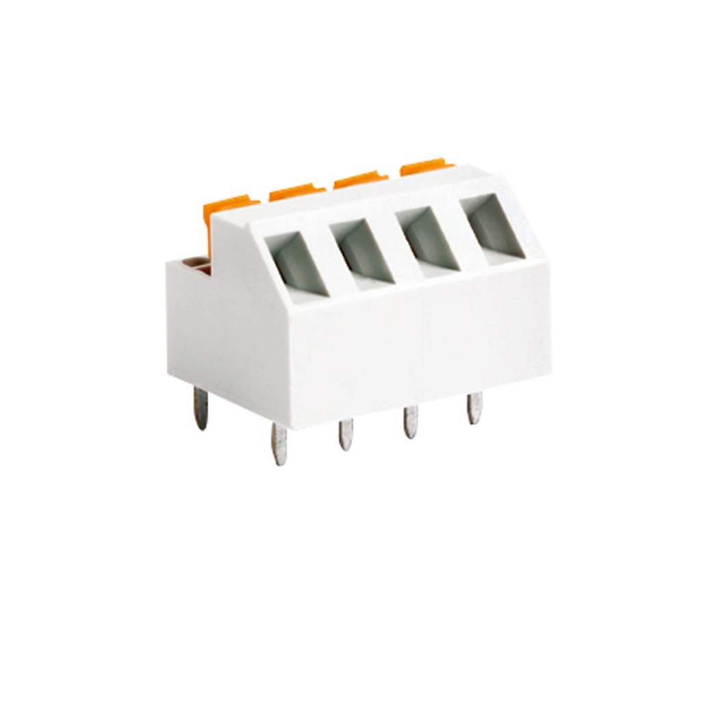 2 Position PCB Spring Terminal Block, Angled Wire Entry, 5.08 mm Pin Spacing, Gray With Orange Actuator, 22-16 AWG, CTL5.08-2