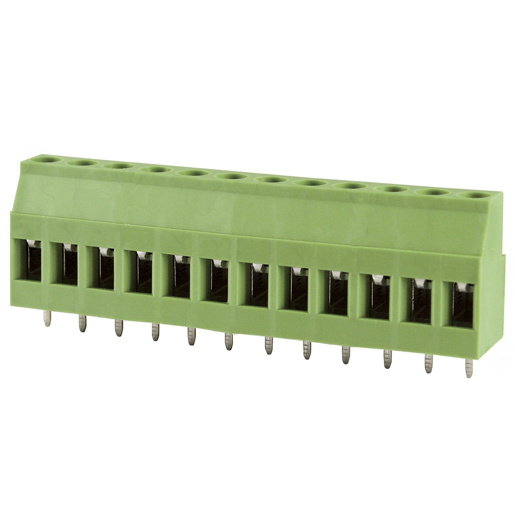 12 Position PCB Screw Terminal Block, Rising Clamp, Green Housing, 5.08mm Pitch, 30-12 AWG