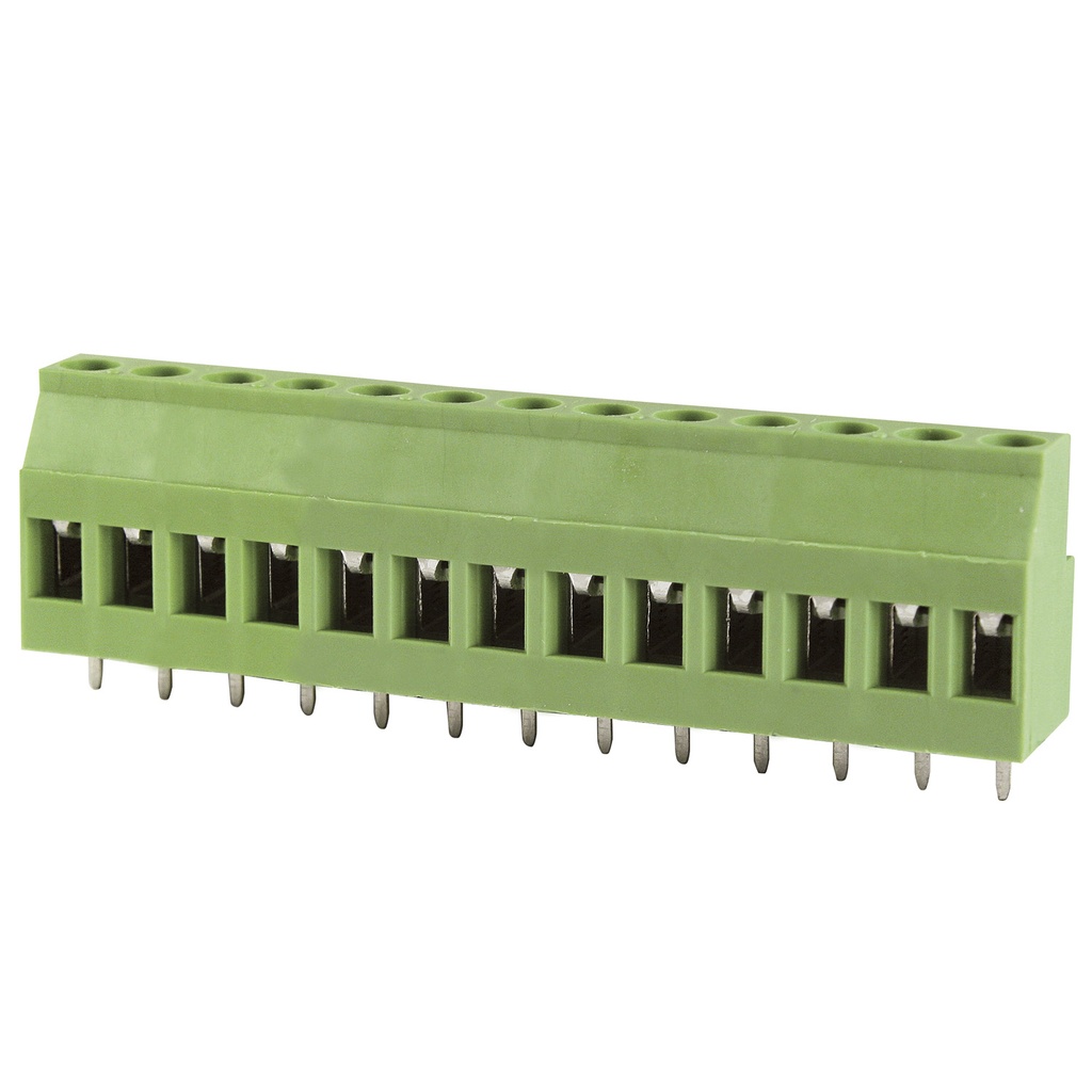 13 Position PCB Screw Terminal Block, Rising Clamp, Green Housing, 5.08mm Pitch, 30-12 AWG