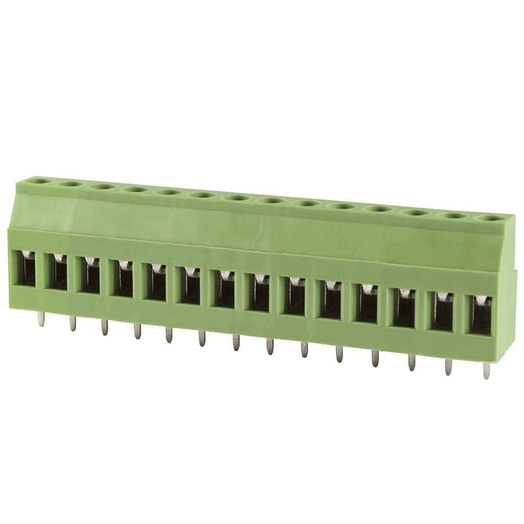 14 Position PCB Screw Terminal Block, Rising Clamp, Green Housing, 5.08mm Pitch, 30-12 AWG