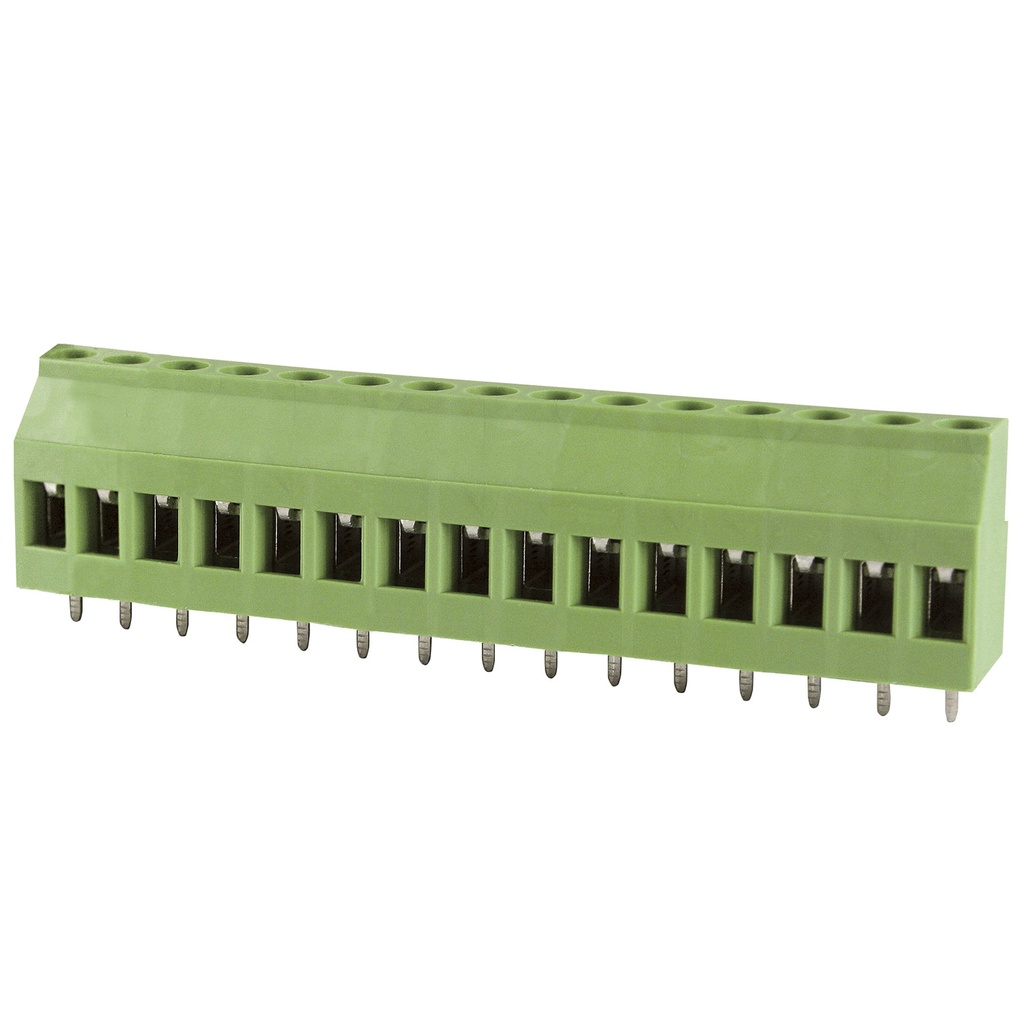 15 Position PCB Screw Terminal Block, Rising Clamp, Green Housing, 5.08mm Pitch, 30-12 AWG