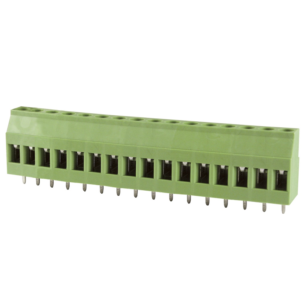 16 Position PCB Screw Terminal Block, Rising Clamp, Green Housing, 5.08mm Pitch, 30-12 AWG