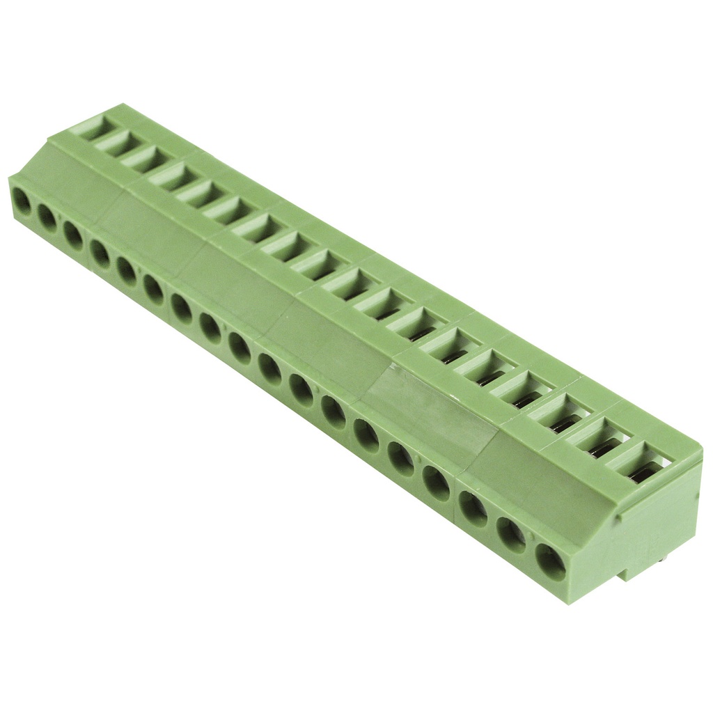 5.08mm, fixed Printed Circuit Board (PCB) terminal block, multi-position, vertical Screw Clamp wire entry, 18 position