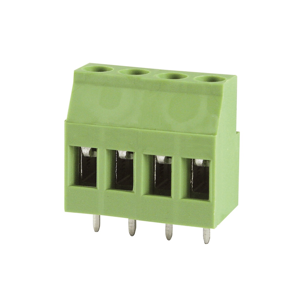 4 Position PCB Screw Terminal Block, Rising Clamp, Green Housing, 5.08mm Pitch, 30-12 AWG