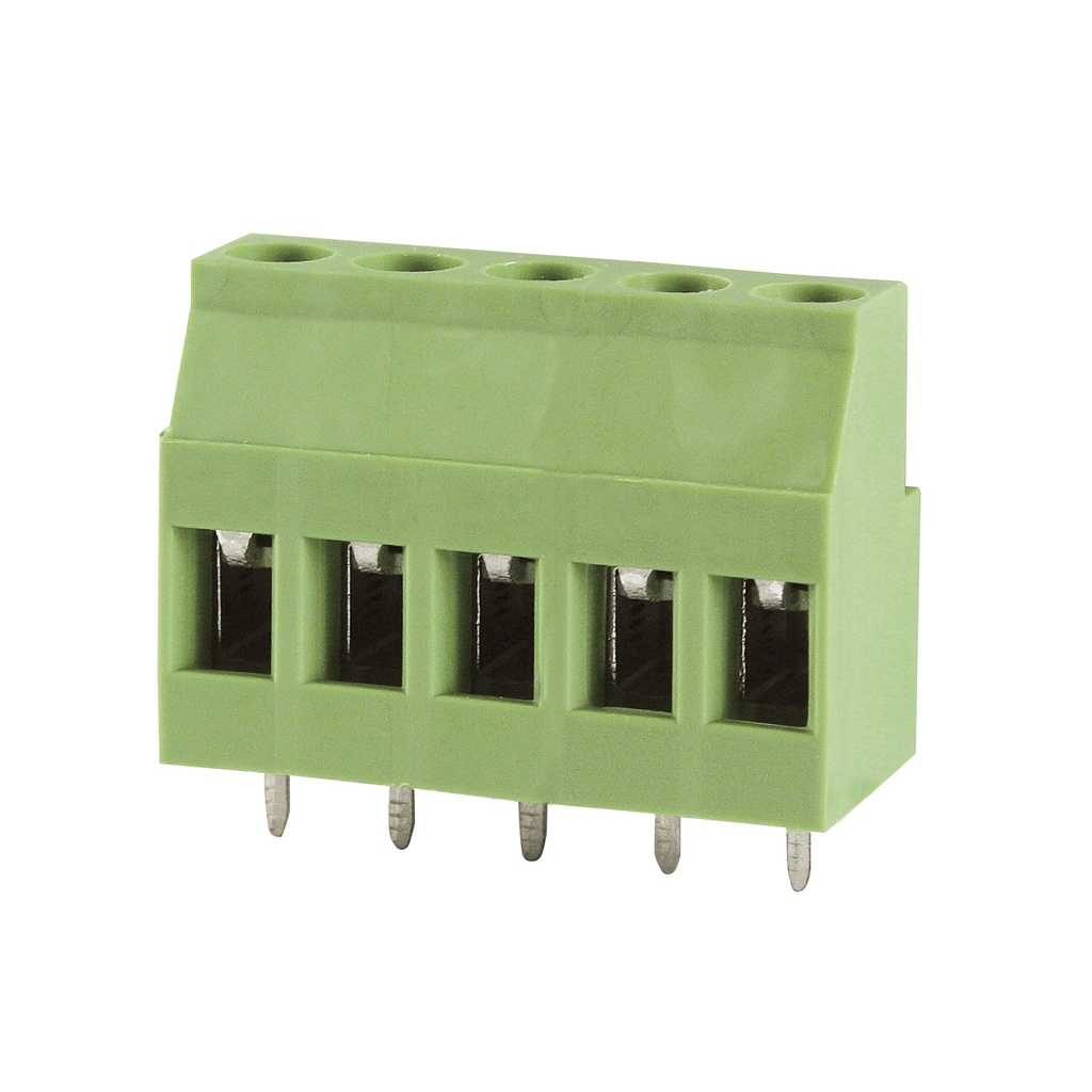 5 Position PCB Screw Terminal Block, Rising Clamp, Green Housing, 5.08mm Pitch, 30-12 AWG