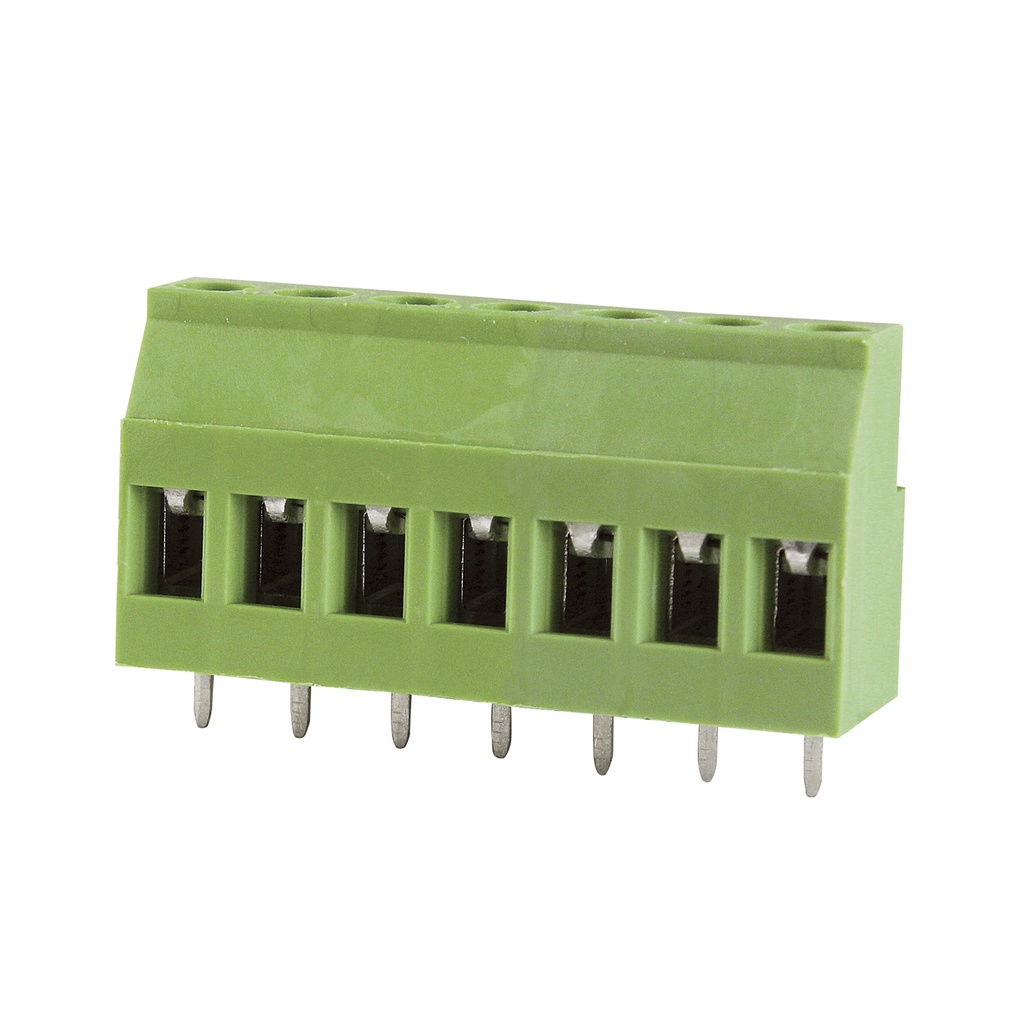 7 Position PCB Screw Terminal Block, Rising Clamp, Green Housing, 5.08mm Pitch, 30-12 AWG