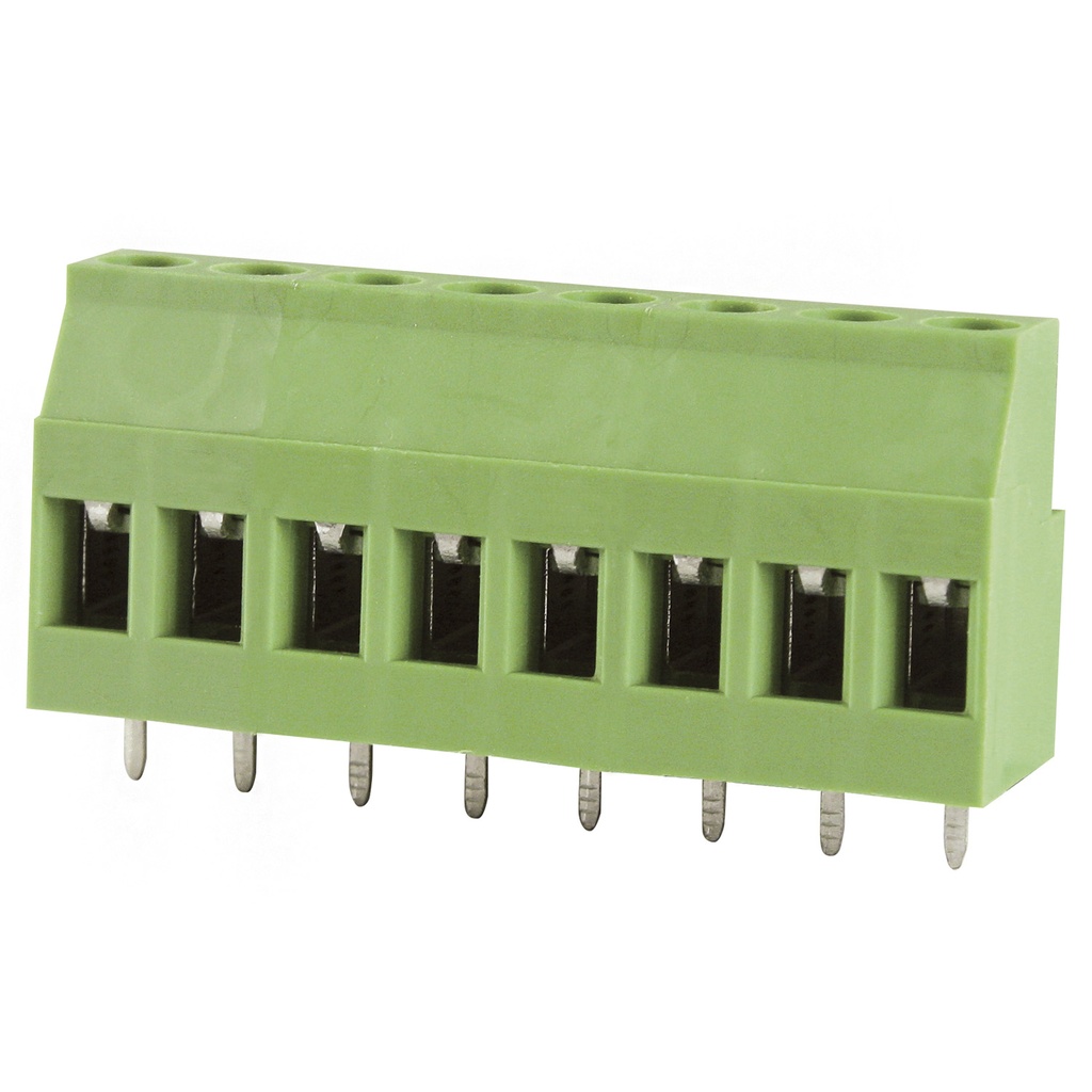 8 Position PCB Screw Terminal Block, Rising Clamp, Green Housing, 5.08mm Pitch, 30-12 AWG