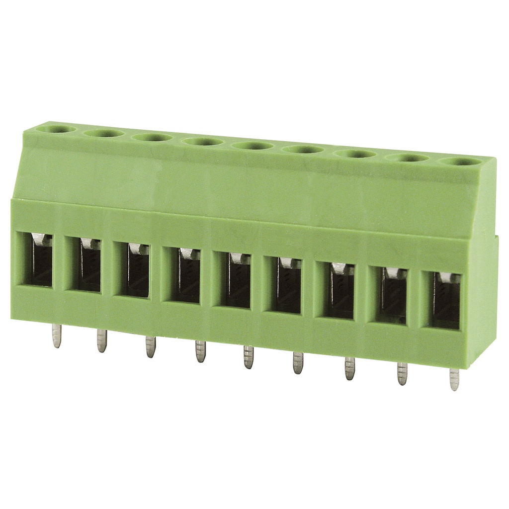 9 Position PCB Screw Terminal Block, Rising Clamp, Green Housing, 5.08mm Pitch, 30-12 AWG