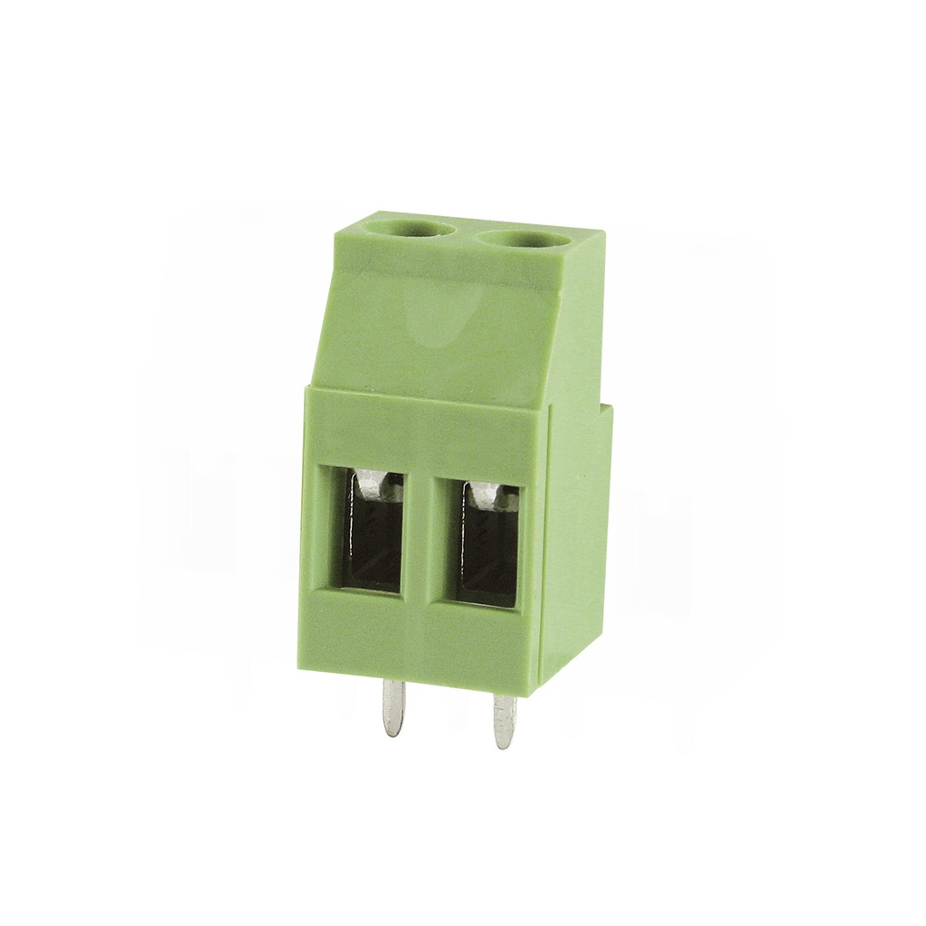 2 Position PCB Screw Terminal Block, Rising Clamp, Green Housing, 5mm Pitch, 30-12 AWG