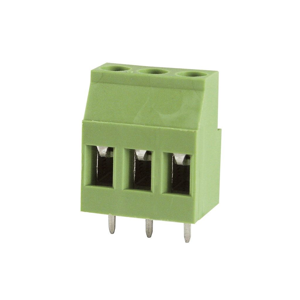 3 Position PCB Screw Terminal Block, Rising Clamp, Green Housing, 5mm Pitch, 30-12 AWG