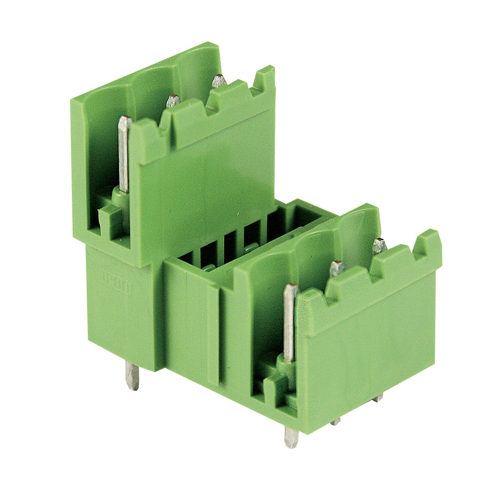 2 Level, 2 Position PCB Terminal Block Connector Header, 5.08mm Pin Spacing, Vertical Entry For Pluggable Terminal Block, Interlocking Housing, Green