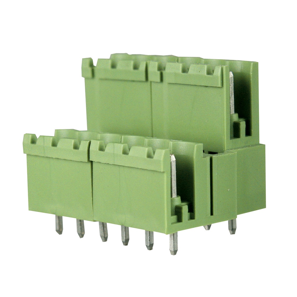 2 Level, 6 Position PCB Terminal Block Connector Header, 5mm Pin Spacing, Vertical Entry For Pluggable Terminal Block, Interlocking Housing, Green