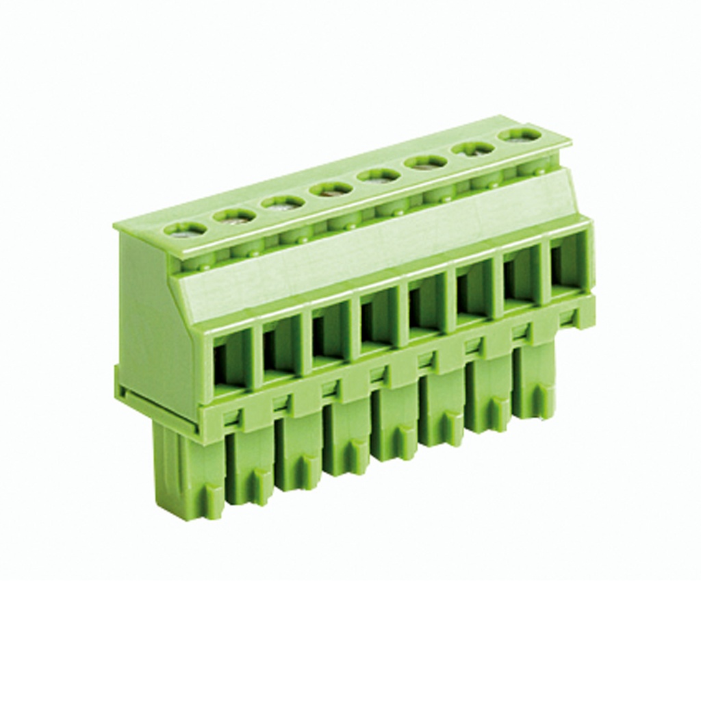 11 Position Pluggable Terminal Block, Screw Terminal Connector, 3.5mm Spacing, Wire Entry Keying Side,  Green Housing, 30-16 AWG