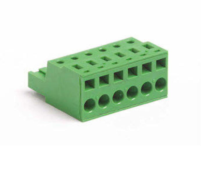 10 Position Spring Clamp Pluggable Terminal Block, 5mm Spacing, Front Wire Entry, Green Housing, 24-14 AWG