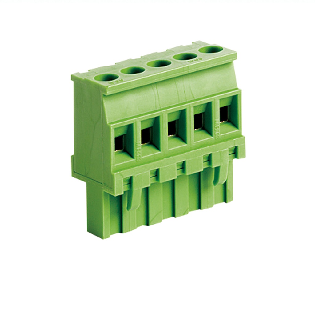10 Position Pluggable Terminal Block, Terminal Block Connector, 5.08mm pitch, Green Housing, Wire Entry On Keying Side Of Plug, 24-12AWG