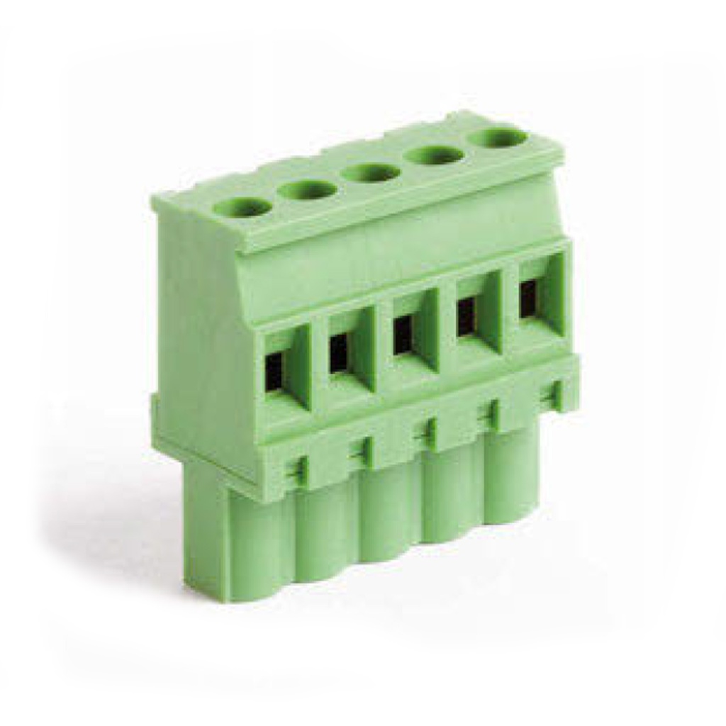 10 Position Pluggable Terminal Block, Terminal Block Connector, 5.08mm pitch, Green Housing, Wire Entry On Polarization Side Of Plug, 24-12AWG