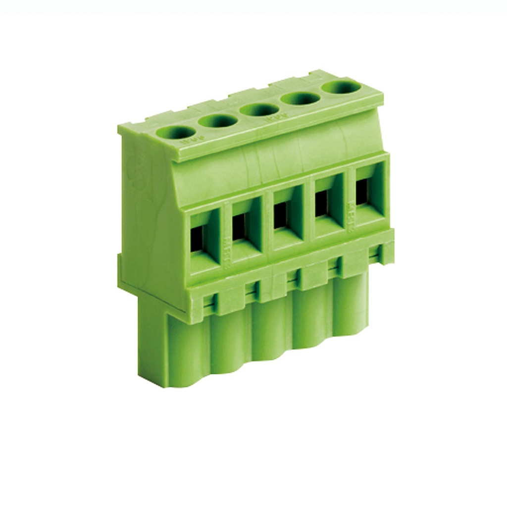 12 Position Pluggable Terminal Block, Terminal Block Connector, 5.08mm pitch, Green Housing, Wire Entry On Polarization Side Of Plug, 24-12AWG